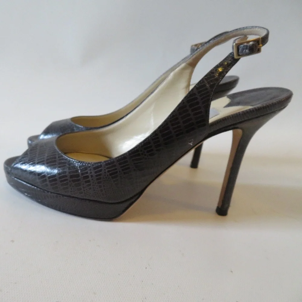 Jimmy Choo Dark Brown Croc-Embossed Peep-Toe Slingback Pumps